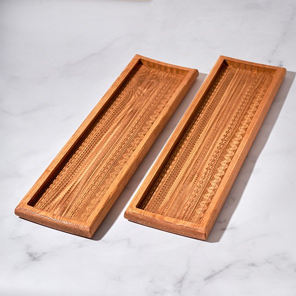 Boho rectangular wood tray 15 x 50 cm